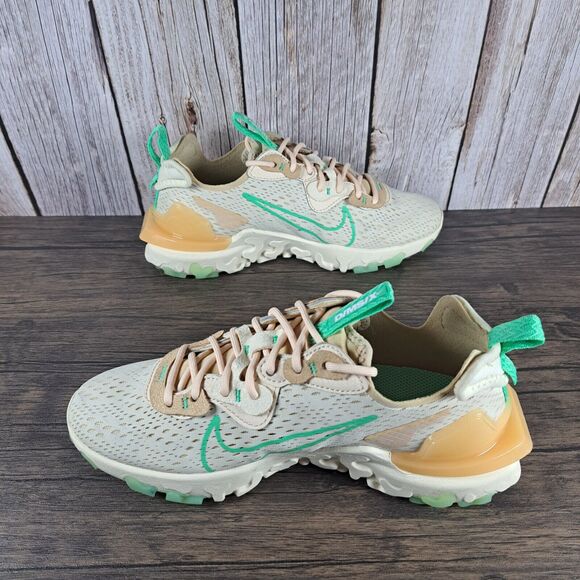 Nike NSW React Vision Lace Up Sneaker Women's Sz 7 Pearl White Green Glow Sesame - Picture 5 of 9